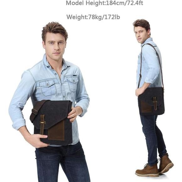 Small Messenger Bag, Vintage Canvas Leather Lightweight Crossbody Bag - Picture 5 of 6